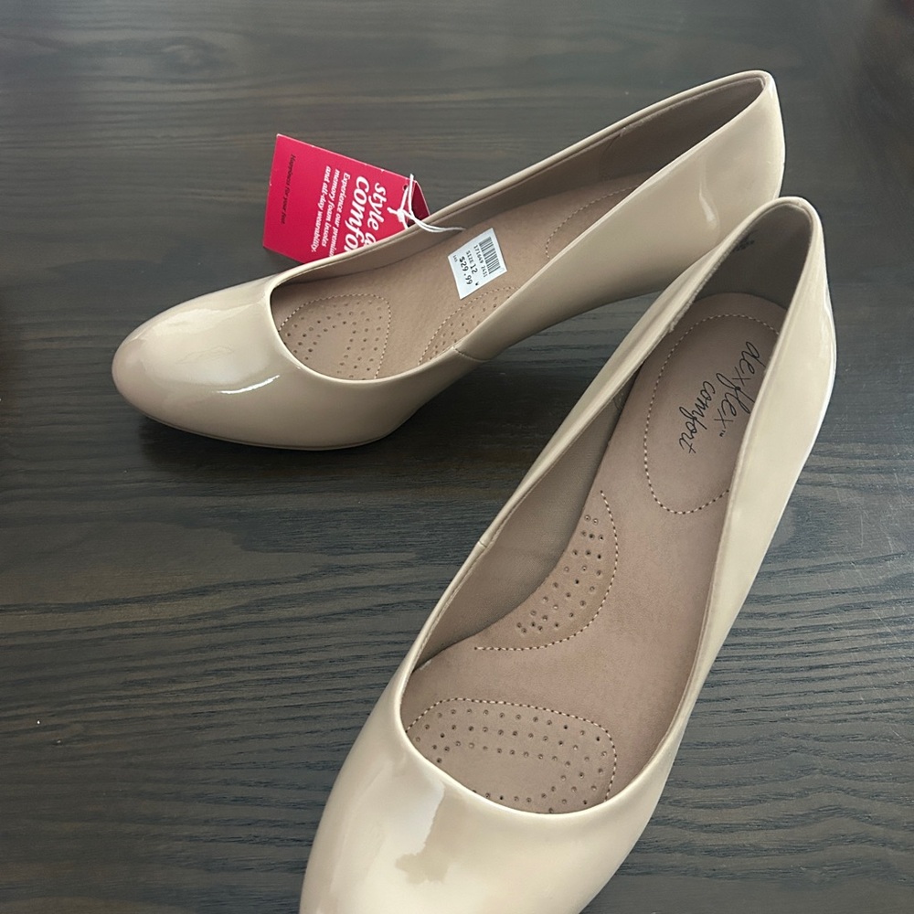 Nude Patent Heels by Dexflex Comfort